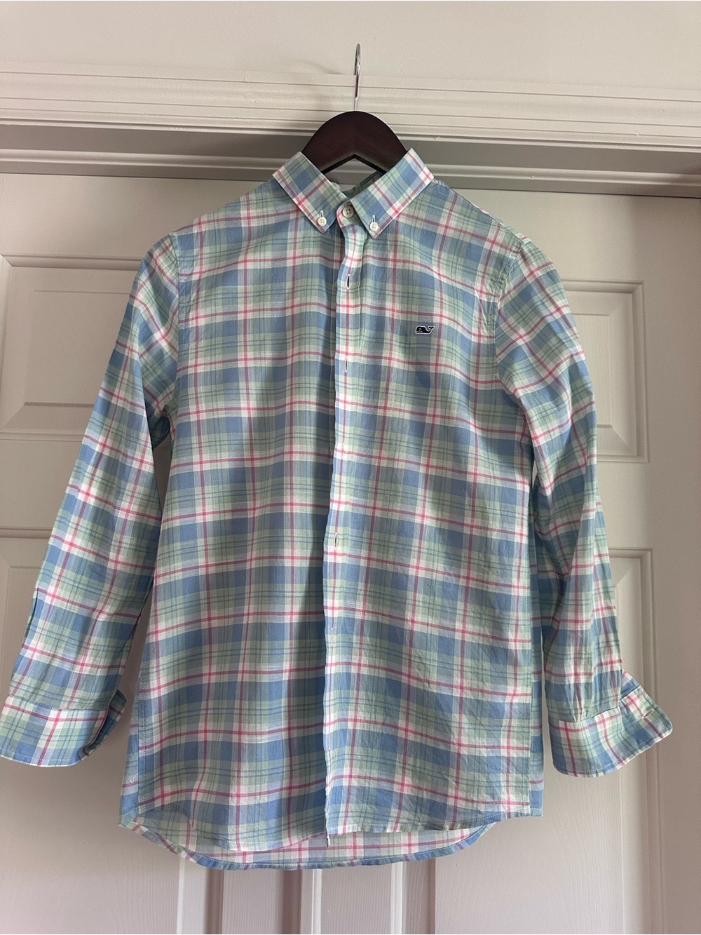 Like New Vineyard Vines Teen Pastel Plaid Button-Down - Light Blue/Pink Size 14